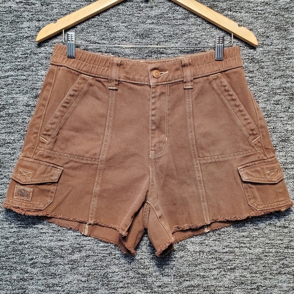 PacSun Cargo Shorts Womens 30 Brown Raw Hem Elastic Waist Utility Gorpcore